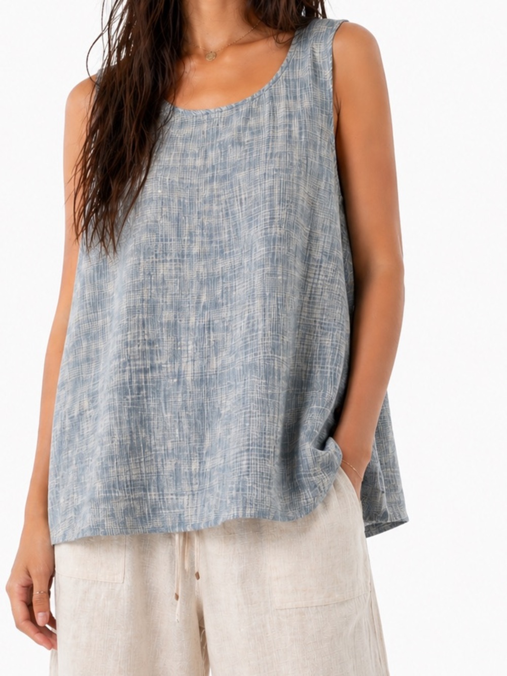 Pure Jill Light Blue Sleeveless 100% Linen Tank